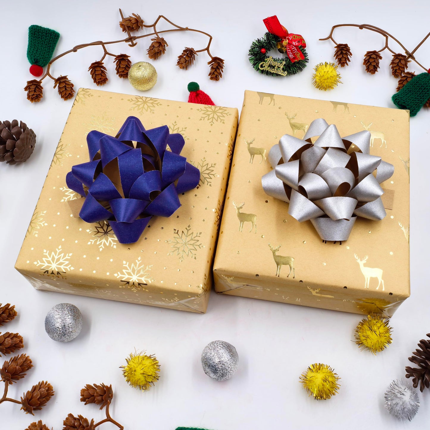 24pcs Gift Wrap Bow 4" Paper Star Bow Self Adhesive Gift Bows for Wedding, Basket Packaging, Party Decorations, Christmas, Birthdays, Holidays etc