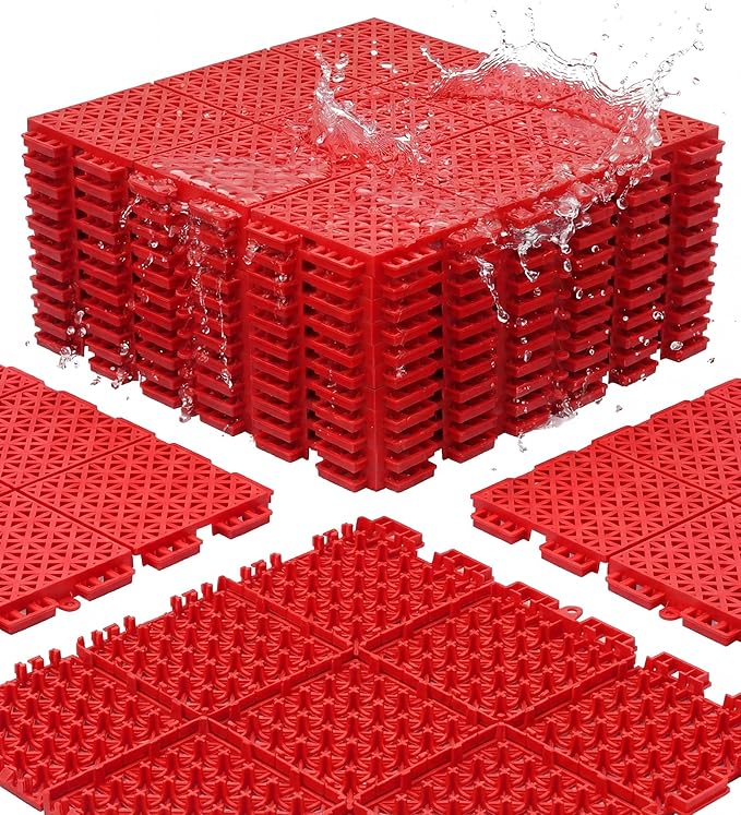 jxgzyy 20 PCS Basketball Court Tiles, 5/8 Inch Thick Portable Sport Outdoor Floor Tiles, Non Slip PP Interlocking Drainage...