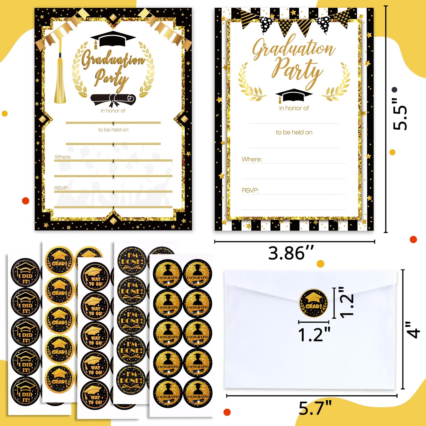 jollylife 156PCS Graduation Party Invitations 2025 Cards with Envelopes Stickers - Grad Congrats Announcements Supplies(2 Styles)