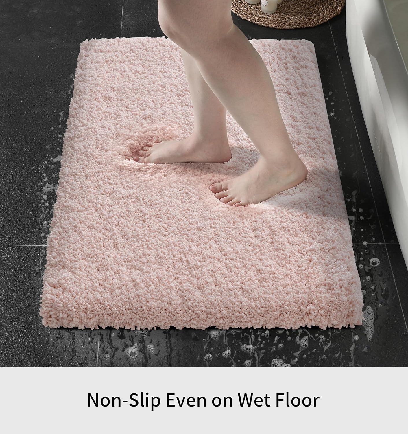 Pink Bathroom Rug 24x48 Non Slip Fluffy Bath Mat for Bathroom Floor Washable Plush Luxury Bath Rug for Tub Soft Shaggy Absorbent Shower Sink Mat