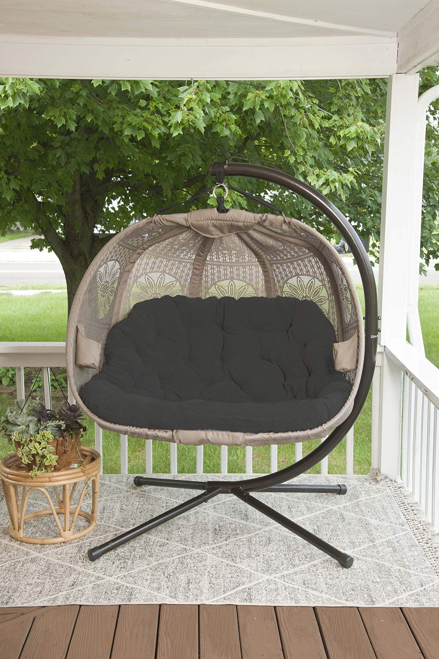 FlowerHouse FHPC100-DCBLK Hanging Pumpkin Loveseat Dreamcatcher with Stand and Cover, Sand/Black Cushion