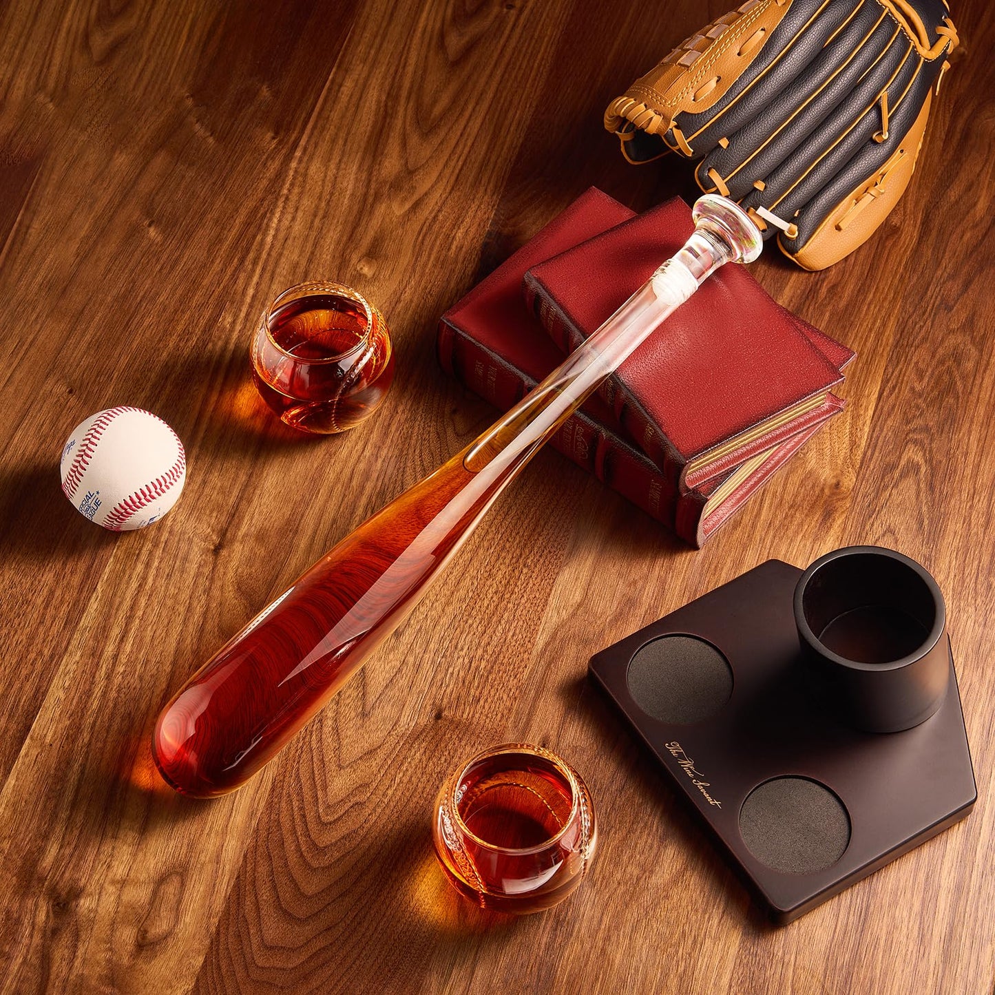 Baseball Themed Whiskey Decanter Set - 20Oz Bat Shaped Decanter with 2 11OZ Glasses, Birthday Gift for Men, Brothers, Boyfriends, Coaches – Ideal for Liquor, Tequila and Bourbon with Giftable Box