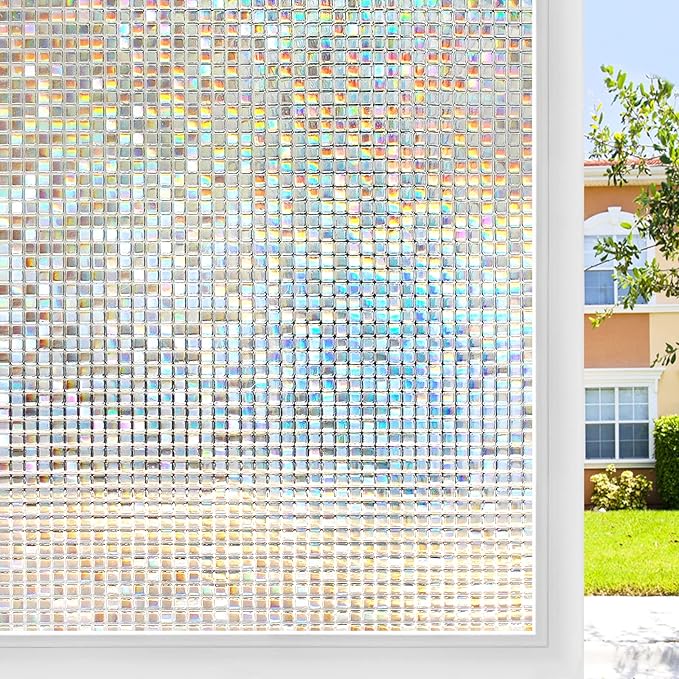 rabbitgoo Window Privacy Film Stained Glass Window Film, Mosaic Rainbow Decorative Glass Cling, Removable Static Cling Tint UV Blocking, Non-Adhesive Privacy Covering for Home, 17.5 x 118.1 inches