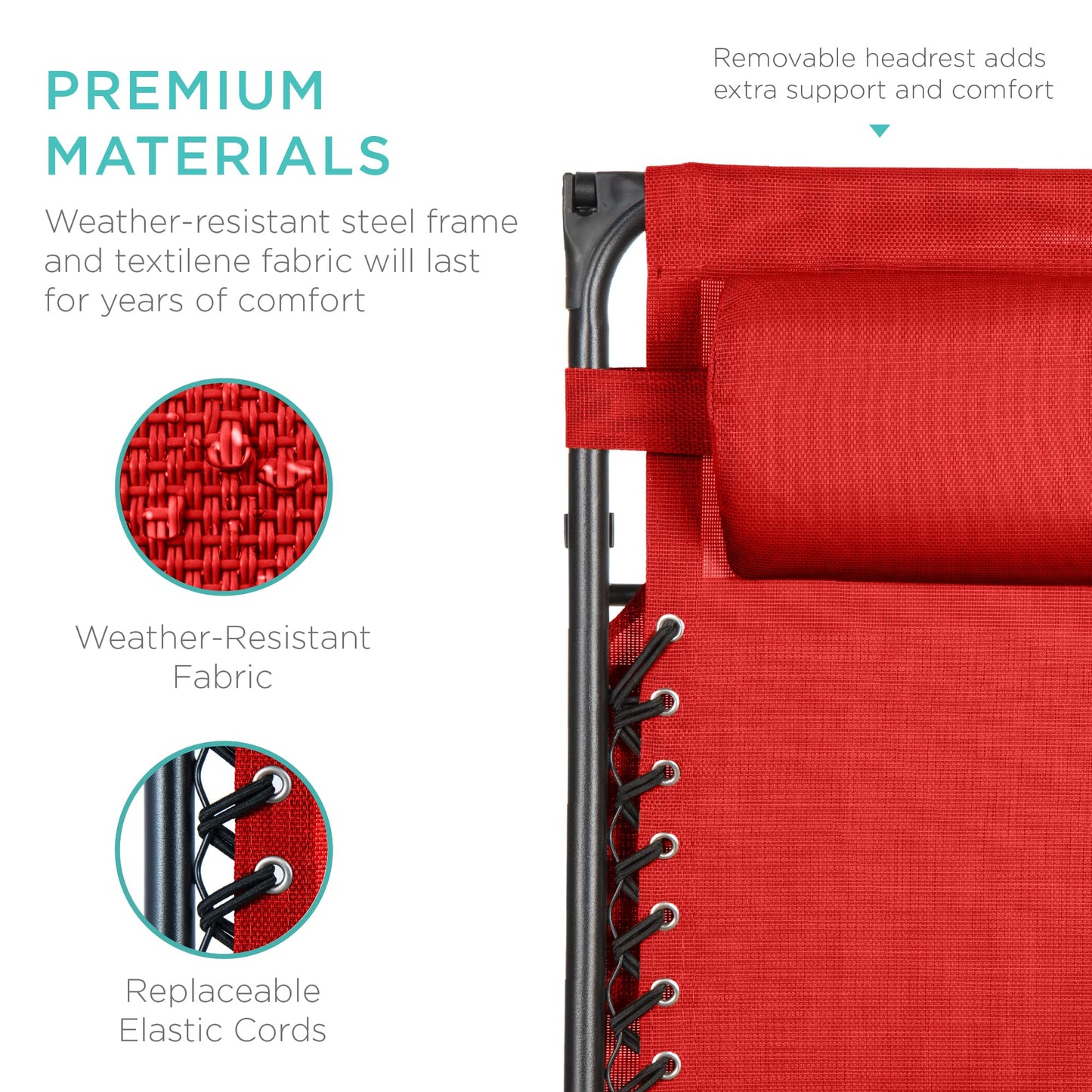 Best Choice Products Folding Zero Gravity Outdoor Recliner Patio Lounge Chair w/Adjustable Canopy Shade, Headrest, Side Accessory Tray, Textilene Mesh - Crimson Red