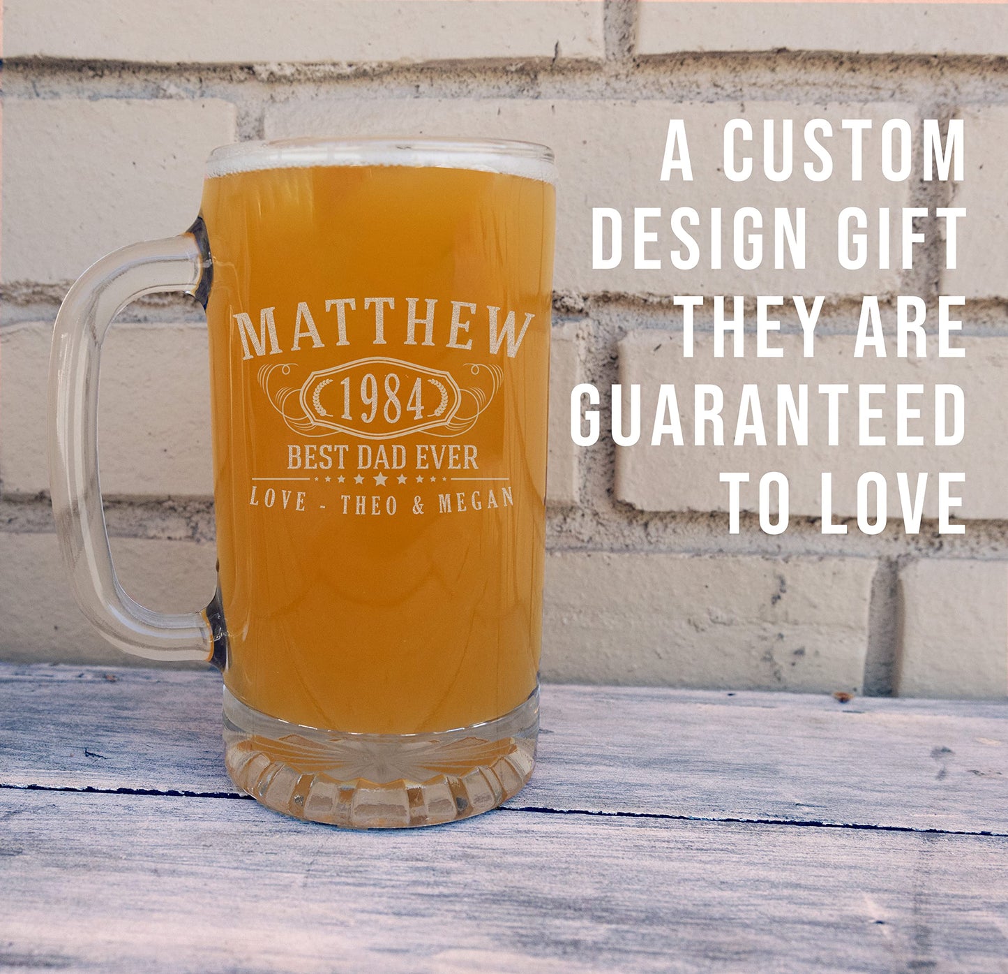 Personalized Etched 16oz Glass Beer Mug - Customized Beer Mug for Men, 40th Birthday Gifts for Brother, Custom Mug For Him Man Father Dad, Father's Day, Regalos Personalizados para Hombre, Bernard