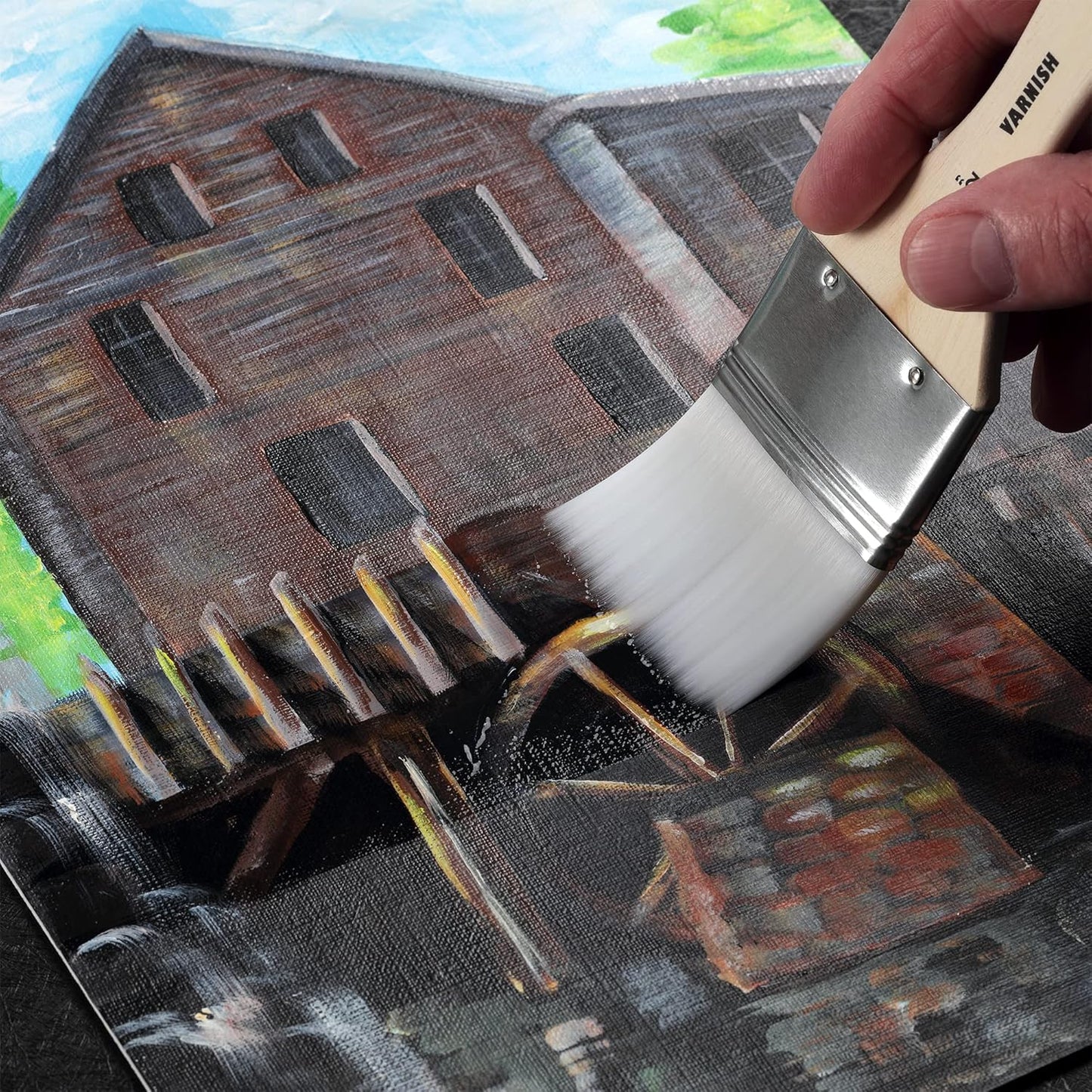 Jerry's Artarama InstaVar™ Gloss Picture Varnish & Varnish Brush Sets - Perfect for Varnish Paintings, Artists, Professionals, Restoration, & More! - 3.4oz Bottle w/ Set of 6 Brushes