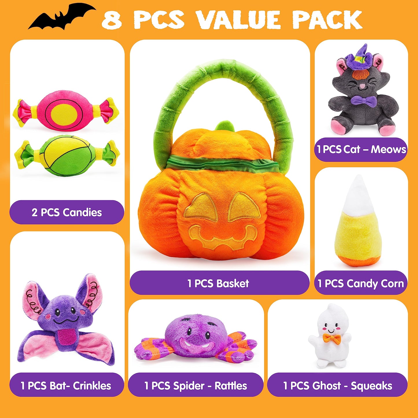 JOYIN Baby's Pumpkin Halloween Playset with 8 Fun Play Pieces, Halloween theme decoration, School Classroom Supply, Party Favor Supplies, Goodie Bags Stuffers Fillers, Toy and Prizes, Treats Gifts