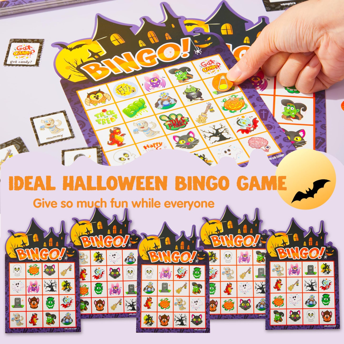 JOYIN 32 Players Halloween Bingo Game, Kids Bingo Cards Set for Large Group School Classroom Family Activities, Halloween Party Games, Halloween Party Supplies Card Game