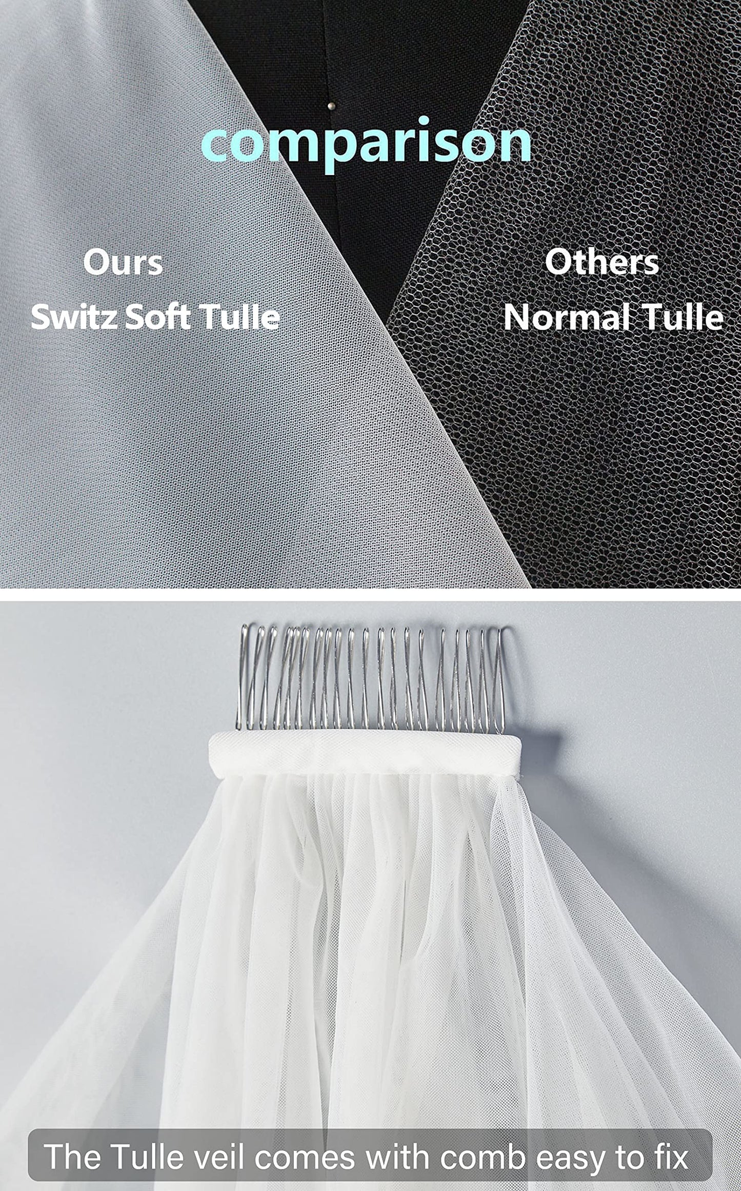 BEAUTELICATE Wedding Bridal Veil with Comb 1 Tier Cut Edge Veil