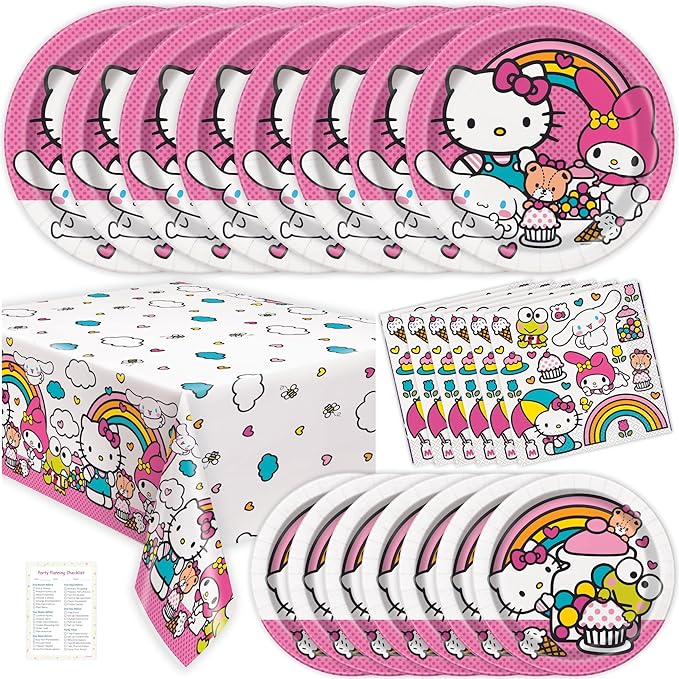 Hello Kitty Birthday Decorations - Hello Kitty Party Decorations - Plates, Napkins, Tablecloth, Checklist - Party Supplies...