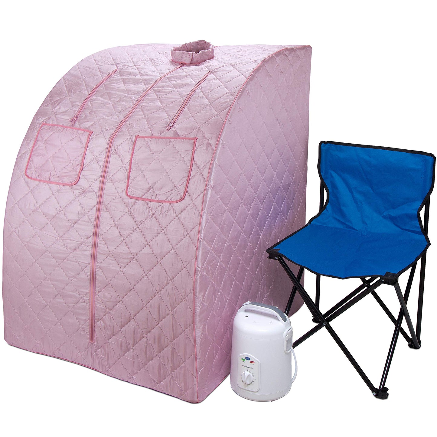 Durasage Oversized Portable Steam Sauna Spa for Home – 800W Steam Generator, 60-Minute Timer, Foldable Chair Included, Spacious Design, 1.5-Year Warranty (Light Pink)