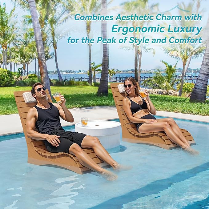 Homenjoy HDPS Pool Lounge Chairs Set of 2, Use in Pools Lounge Chairs up to 10-Inches of Water, Chaise Chairs with Headrest, Lounge Chair Outdoor, Fade-Resistant Pool Lounger for Deck