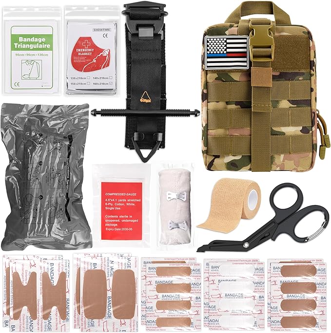 IFAK Trauma Kit with Tourniquet, 4-Inch Israeli Bandage, Tactical First Aid Kit for Car, Camping, Hiking and Travel with M...