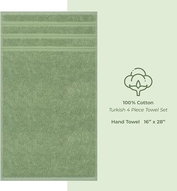 American Soft Linen Luxury Hand Towels for Bathroom, 600 GSM 100% Cotton Turkish 4 Piece Hand Towel Set, 600 GSM Hand Face Towels for Kitchen, Sage Green Hand Towels