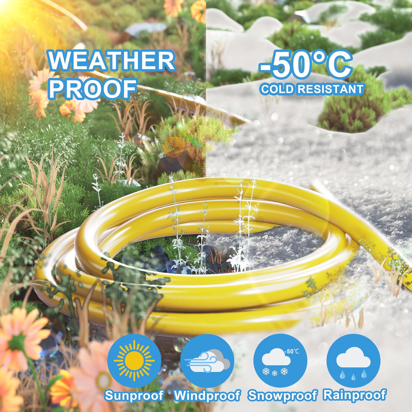 Huanchain 50 Ft 12/3 Gauge Heavy Duty Outdoor Extension Cord Waterproof With Lighted End, Flexible Cold-Resistant 3 Prong Electr
