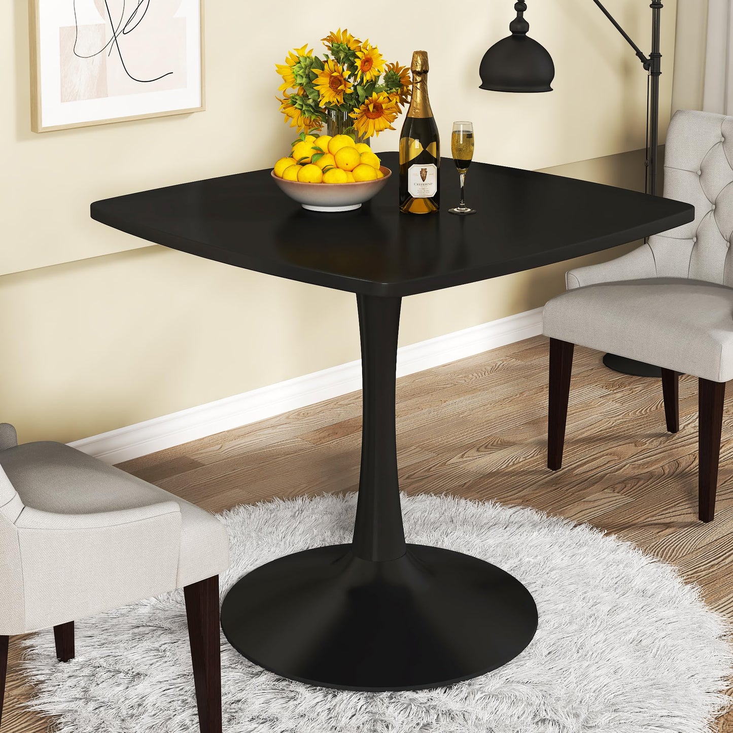 DKLGG Square Dining Table for 2-4 Person, 32 Inches Kitchen Table Tulip Dining Table MDF and Metal Legs for Kitchen & Dining Room Table, Black