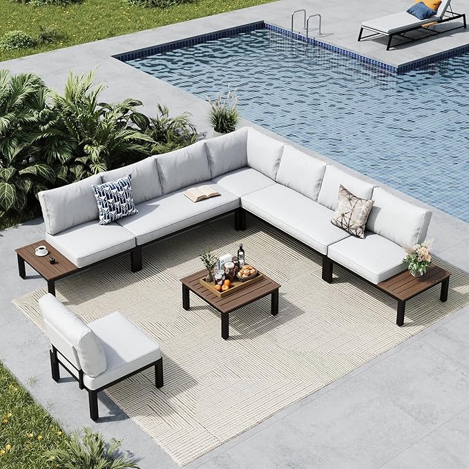 MFSTUDIO 7 Pieces Patio Furniture Set, Outdoor Sectional Sofa Metal Modern Patio Conversation Set with 1 x Coffee Table for Backyard,Garden,Poolside
