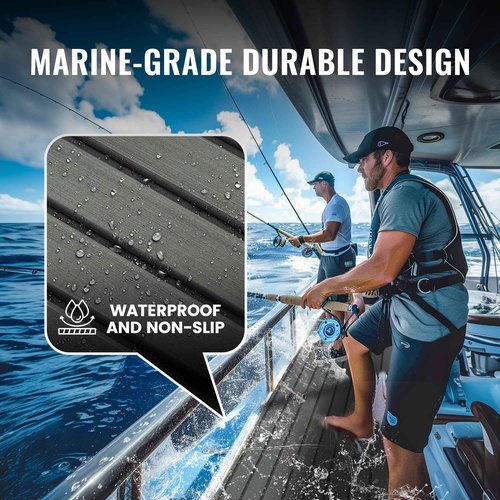BOSSDECK Boat Flooring - EVA Foam Boat Decking - Self-Adhesive Boat Mat Faux Teak Marine Carpet for Boats RV Yacht Kayak 86.6"x21.7", Dark Grey with Black Lines