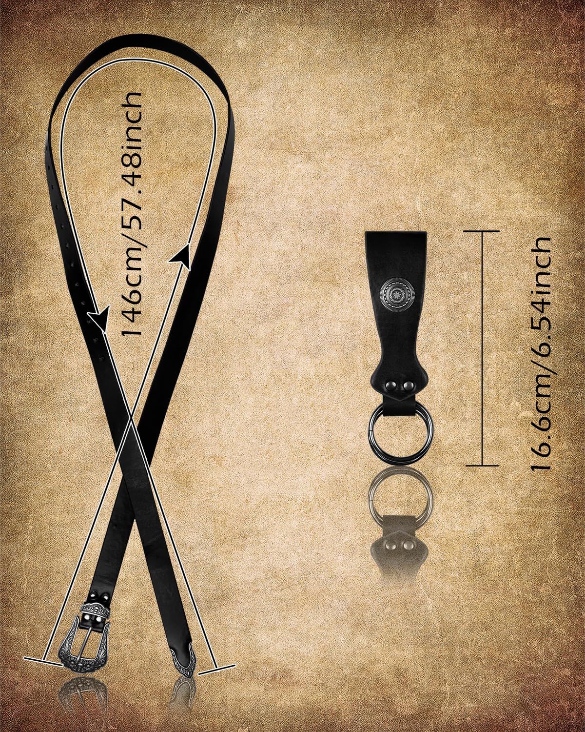L'VOW Medieval Leather Belt Skirt Clip Women's Renaissance Pirate Belt Viking Halloween Costume Accessory(Black)