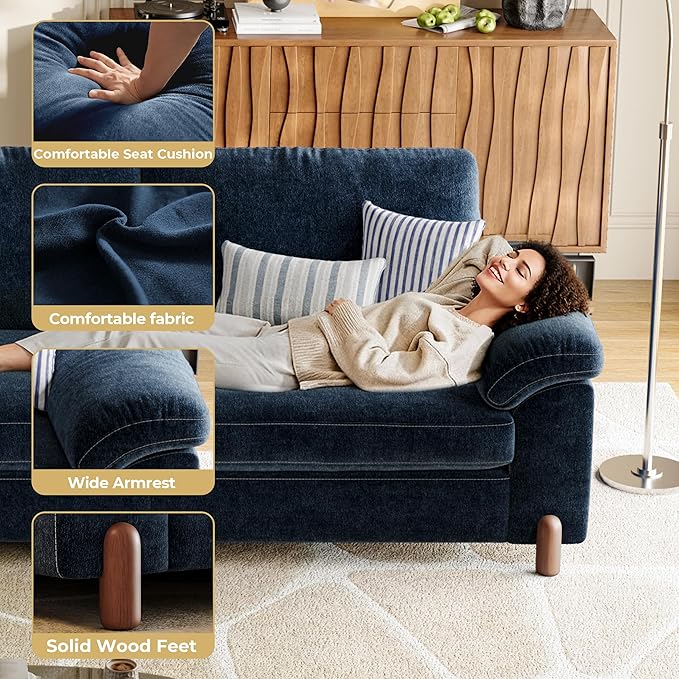 SITJOY 118" Oversized Sectional Couches for Living Room, Extra Large Deep Seat Modular Sofa with Washable Covers, Wide Couch, 3 Seater Couch, Chenille in Blue