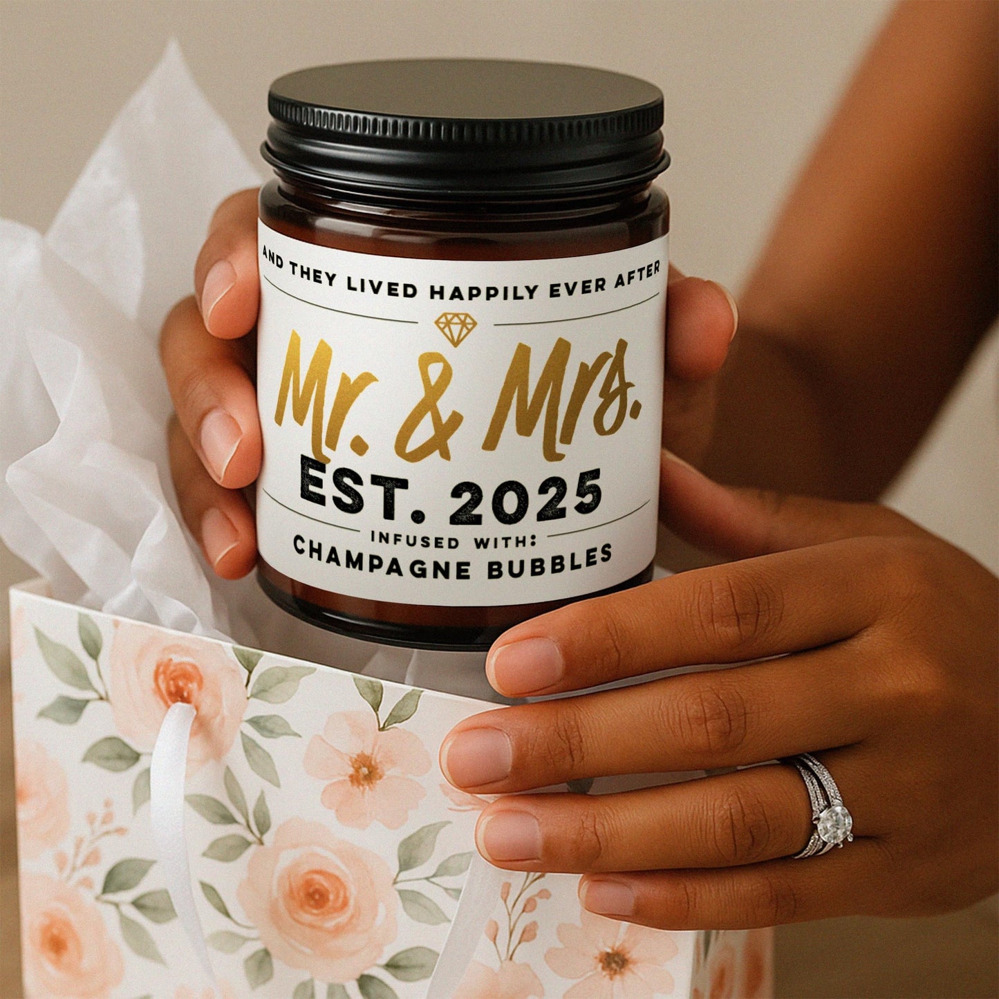WAX & WIT Wedding Gifts for Couples 2025, Mr and Mrs Candle – Scented with Champagne Bubbles - Bridal Shower, Bride to Be, Just Married - 9oz, Soy Wax, 50 Hour Burn, Premium Candle Gifts