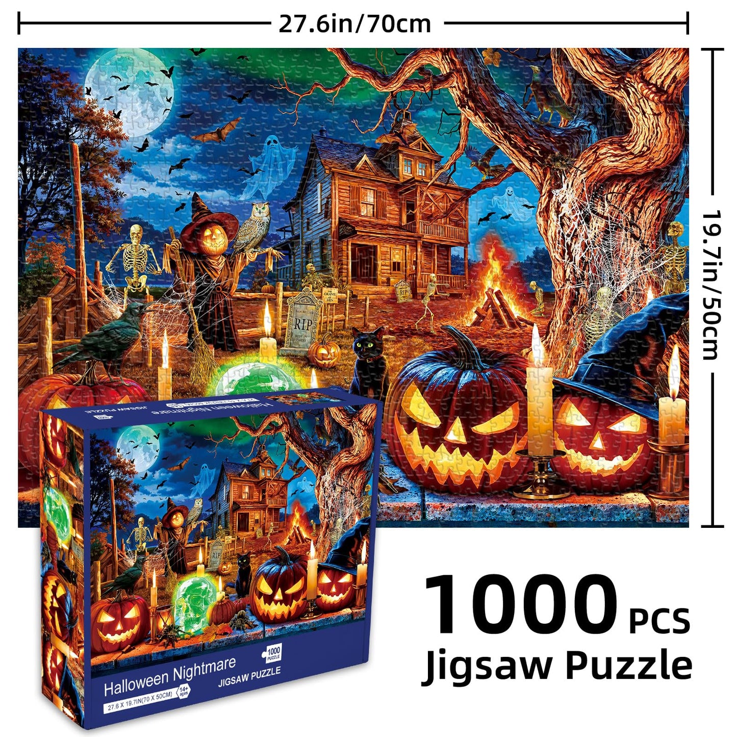 Sutinban Halloween Nightmare 1000 Pieces Puzzle for Adults, Horror Skull Pumpkin Head Jigsaw Puzzles 1000 Pieces Family Decoration, Holiday Party Gifts Puzzles for Teenages & Kids & Adults