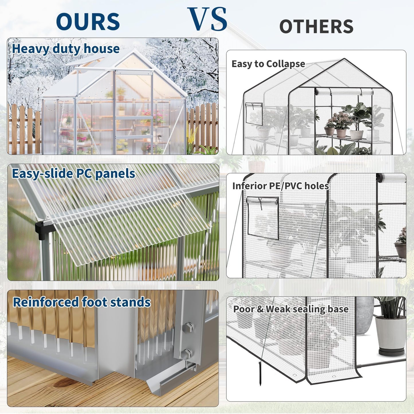 GarveeHome 6x4FT Greenhouse, Small Walk-in Polycarbonate Greenhouse with Adjustable Vent Window, Sliding Door, Portable Green House Kit for Outdoors, Winter