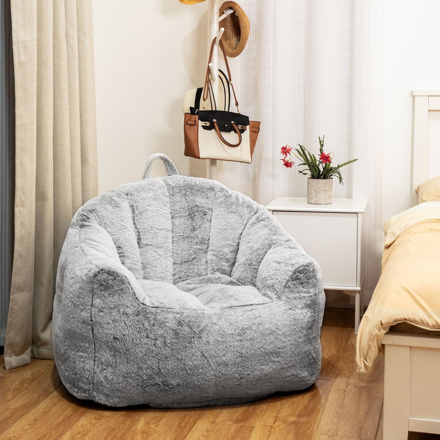 Recaceik Giant Bean Bag Chair Stuffed Bean Bag Couch with Filler Large Living Room Bean Bag Lazy Chair for Adults with Handle Design Armrests for Reading