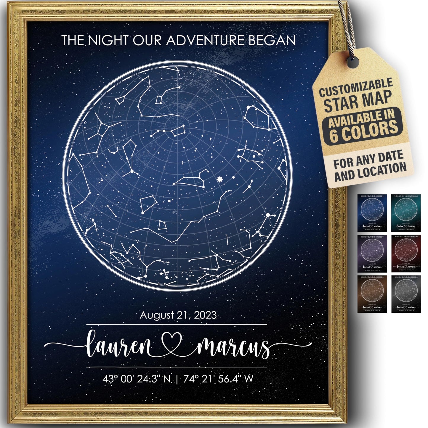 Custom Star Map for Specific Date Art Print | Personalized Star Map | Night Sky Constellation | Anniversary Gifts for Women | Unique Gift for Father's Day, Weddings, Girlfriends, Boyfriends
