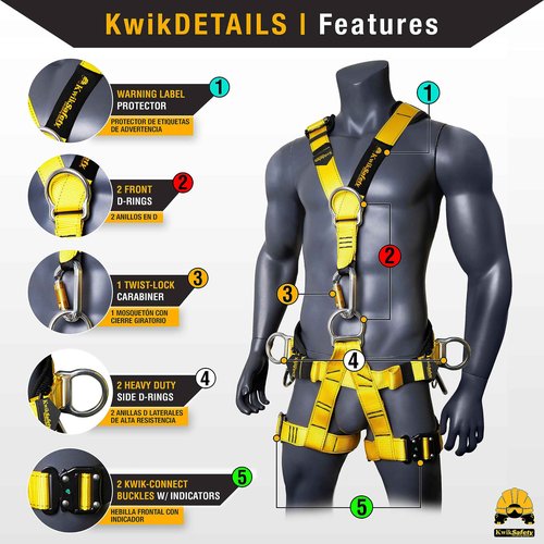 KwikSafety - Charlotte, NC - CANOPY KING [1 PACK] Full Body Climbing Harness | 5 D-Ring Back & Shoulder Support Harness