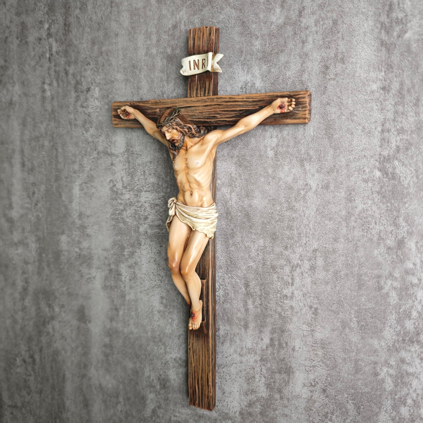 BC Catholic Crucifix Wall Cross, Jesus Christ Inspirational Home Décor, Religious Devout Gift, 10"H, Renaissance Sculpture Handmade by Buildclassic