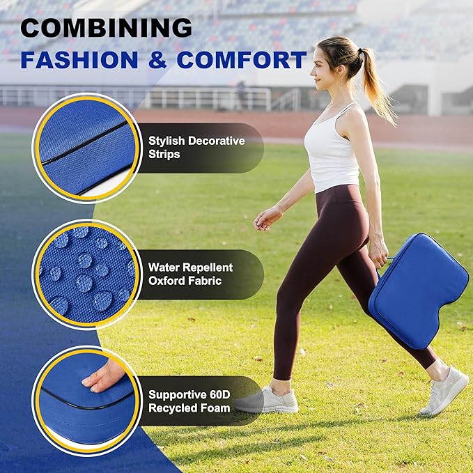 FASTMOMENT 2 Pcs Stadium Seat Cushions - Outdoor Seat Cushions for Bleachers Fashion & Portable Stadium Cushions with Decorative Strips Water-Repellent Stadium Seats for Outdoor Sports Events (Blue)