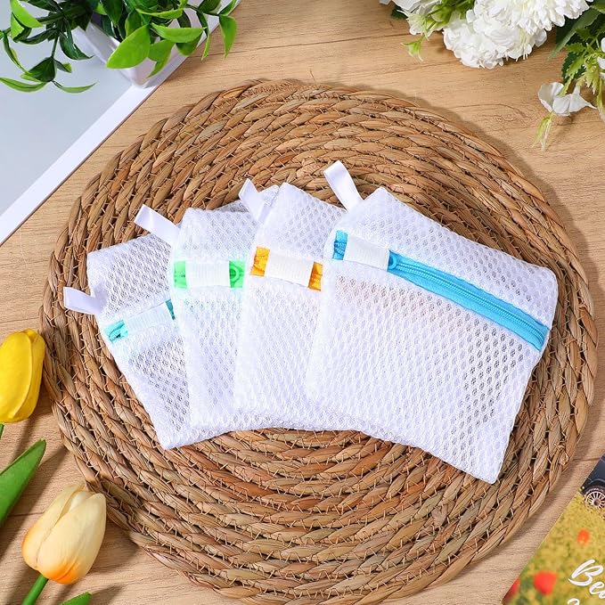4PCS Laundry Pod Anti-Sticking Bag, Mesh Wash Bag Laundry Pods Dissolution Protection Bags Mini Washing Machine Underwear Washing Bags Scent Beads Storage Laundries Pouch Travel-Friendly