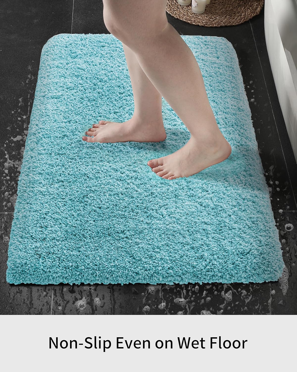 Small Bathroom Rug 17x24 Non Slip Teal Fluffy Bath Mat for Bathroom Floor Washable Plush Luxury Bath Rug for Tub Soft Shaggy Absorbent Shower Mat