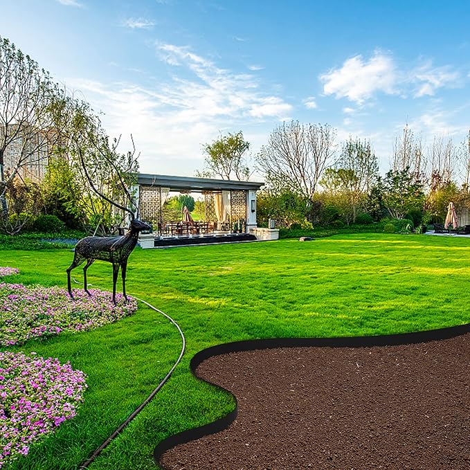 Watayo 50 FT Grass Barrier Landscape Edging Coil - 5 inch Depth Terrace Board Edging - Flexible Garden Bed Weed Barrier for Lawn Area Driveway Path Sidewalk
