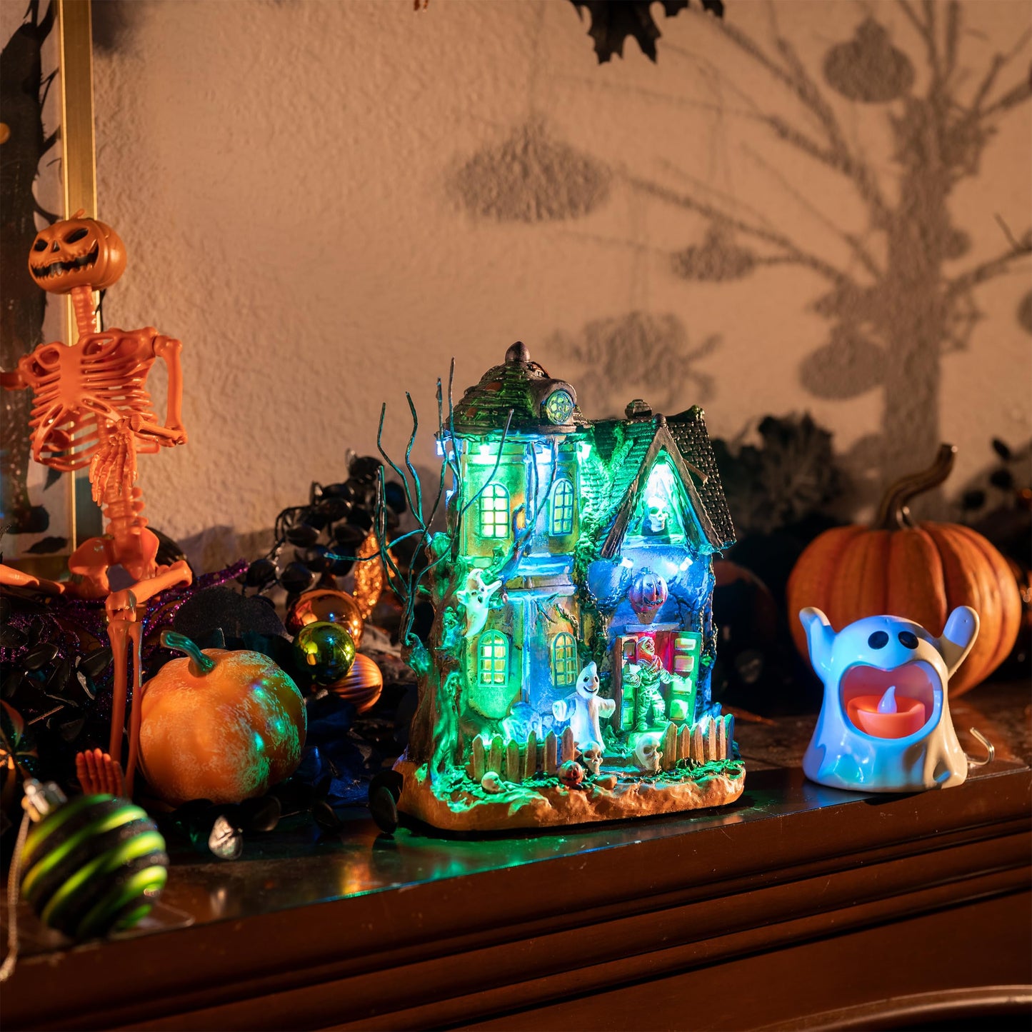 Valery Madelyn Halloween Decorations, Lighted Halloween Village Houses with Music and LED Lights, Resin Spooky Town Mummy's Haunted House for Home and Party Table Desk Mantel, 8 Inch
