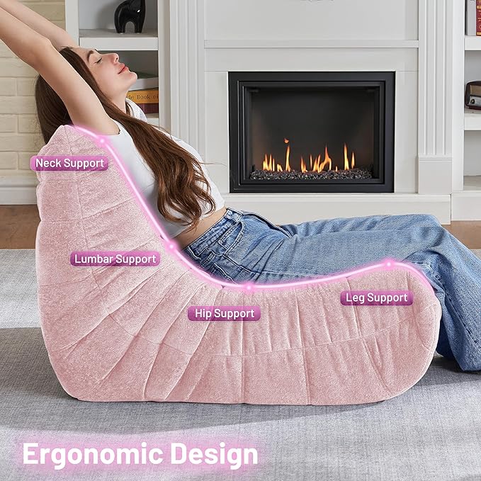 HABUTWAY Bean Bag Chair, Giant Bean Bag Chairs for Adults, Bean Bag Sofa with Filler Faux Fur, Memory Foam Bean Bag Couches Fireside Lazy Sofa for Living Room, Bedroom, Office (Pink)