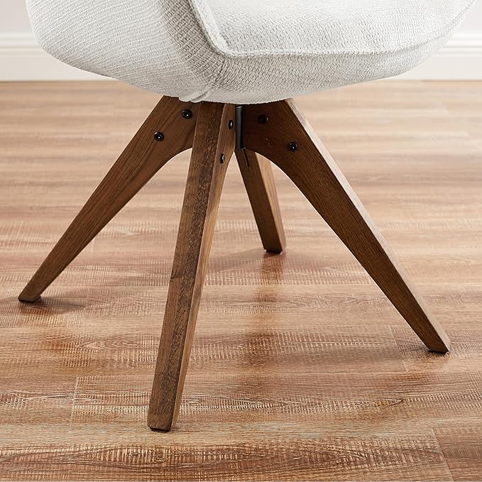 Art Leon Dining Chair, Mid Century Modern Fabric Upholstered Swivel Dining Room Chair with Wood Legs, Leisure Side Chair with Arms for Living Room, Ivory