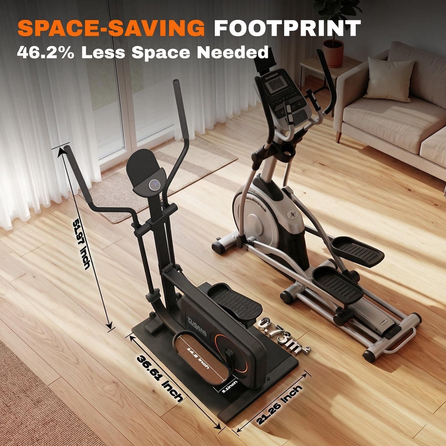 TOUSAINS ET3 Adjustable Stride Elliptical | 16-18" | 32 Resistance Levels | Quiet Bluetooth Cardio for Home Gym | 265 lbs