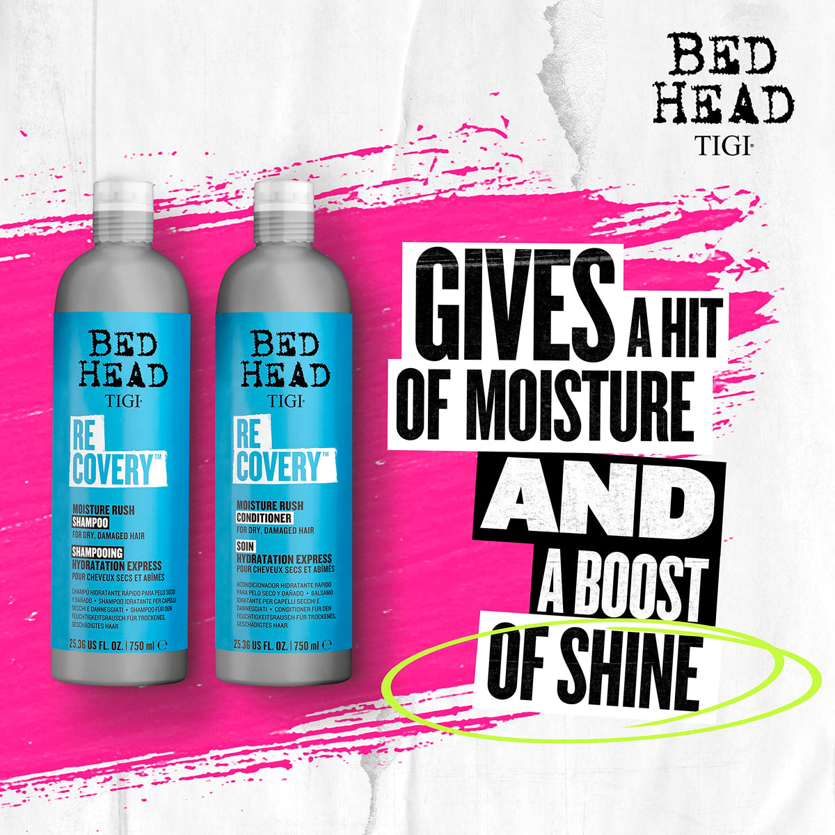 Bed Head by TIGI Recovery Moisturizing Shampoo and Conditioner Set for Dry Hair, with Prickly Pear Cactus Extract, 25.36 fl oz,