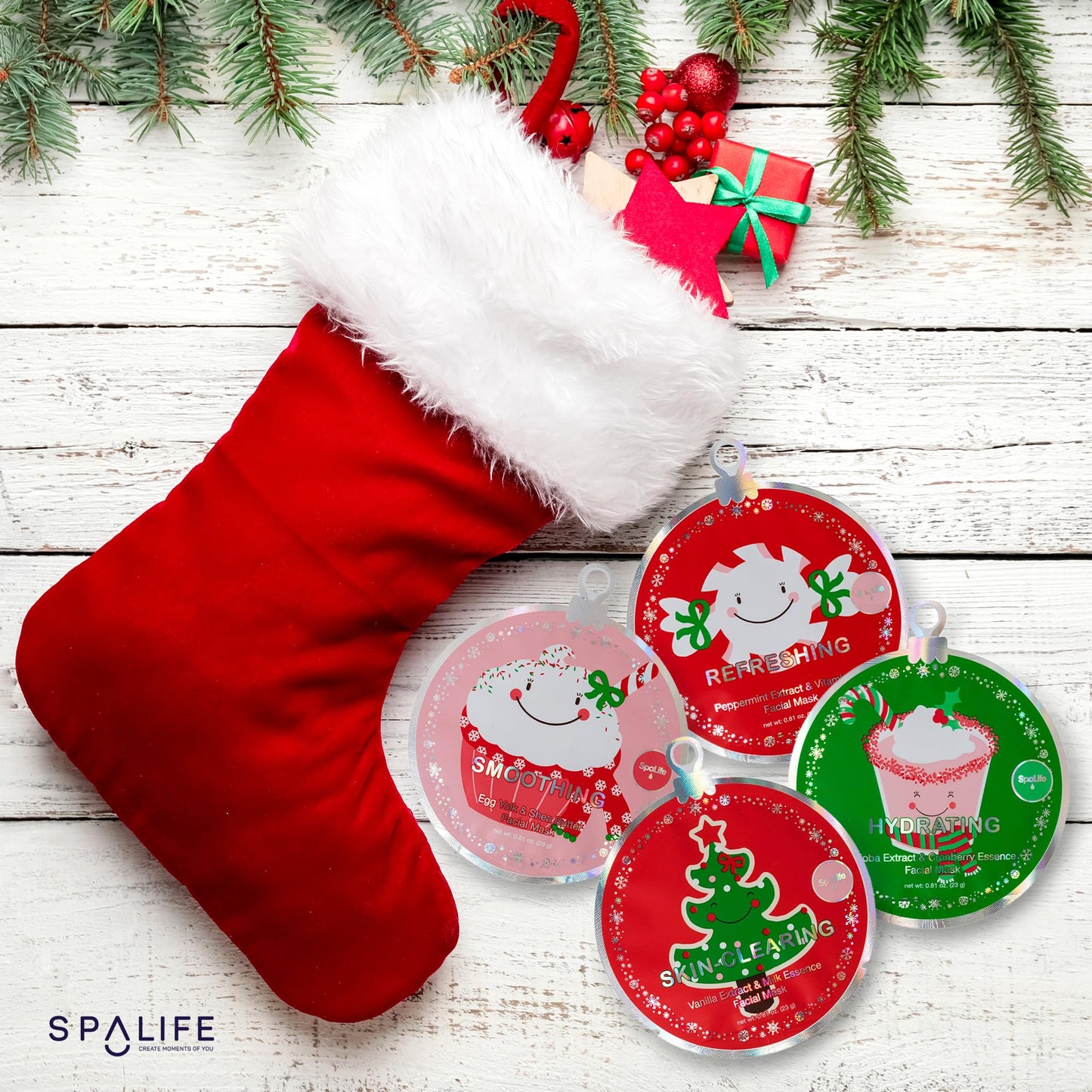 SpaLife Christmas Stocking Stuffer Facial Masks 12-Pack - Hydrating, Smoothing, and Refreshing Skin-Clearing Face Sheet Masks - Skincare Set for Moisturizing and Soothing Beauty