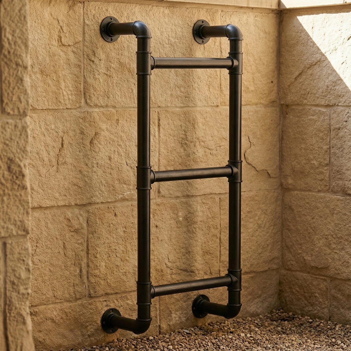 Black 3-Rung Window Well Ladder, 3FT Egress Wall Mounted Ladder for Indoor Climb Use, Wall/Floor Mountable Iron Step for Loft, Basement, Blanket Rack, Farmhouse, Space-Saving