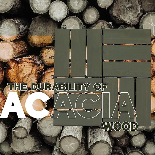 VICTORY RELAX Acacia Wood Decking Tiles 9PCS - Easy Snap Interlocking Deck Tiles for Patio Poolside Balcony Decor - All Weather Waterproof Flooring for Indoor & Outdoor (Round Joints)