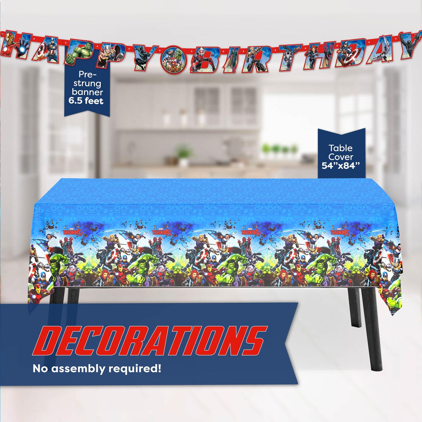 Marvel Avengers Party Supplies and Decorations, Avengers Birthday Party Supplies, Serves 16 Guests, Officially Licensed with Table Cover, Banner Decor, Plates, Napkins, and More