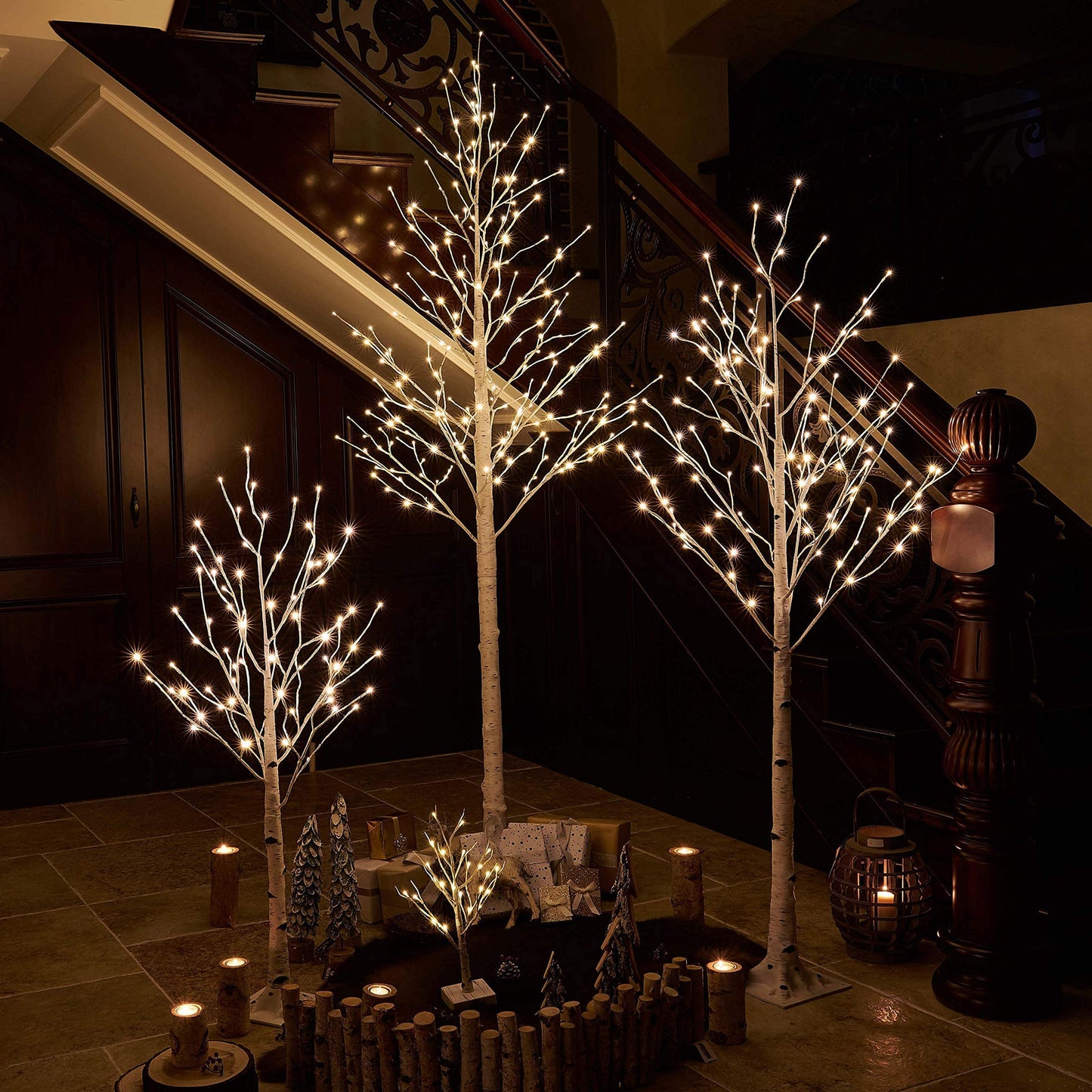 Hairui Lighted Birch Tree 8FT 240 Warm White Lights, White Twig Tree with Lights for Wedding Party Christmas Decoration Indoor Outdoor Use