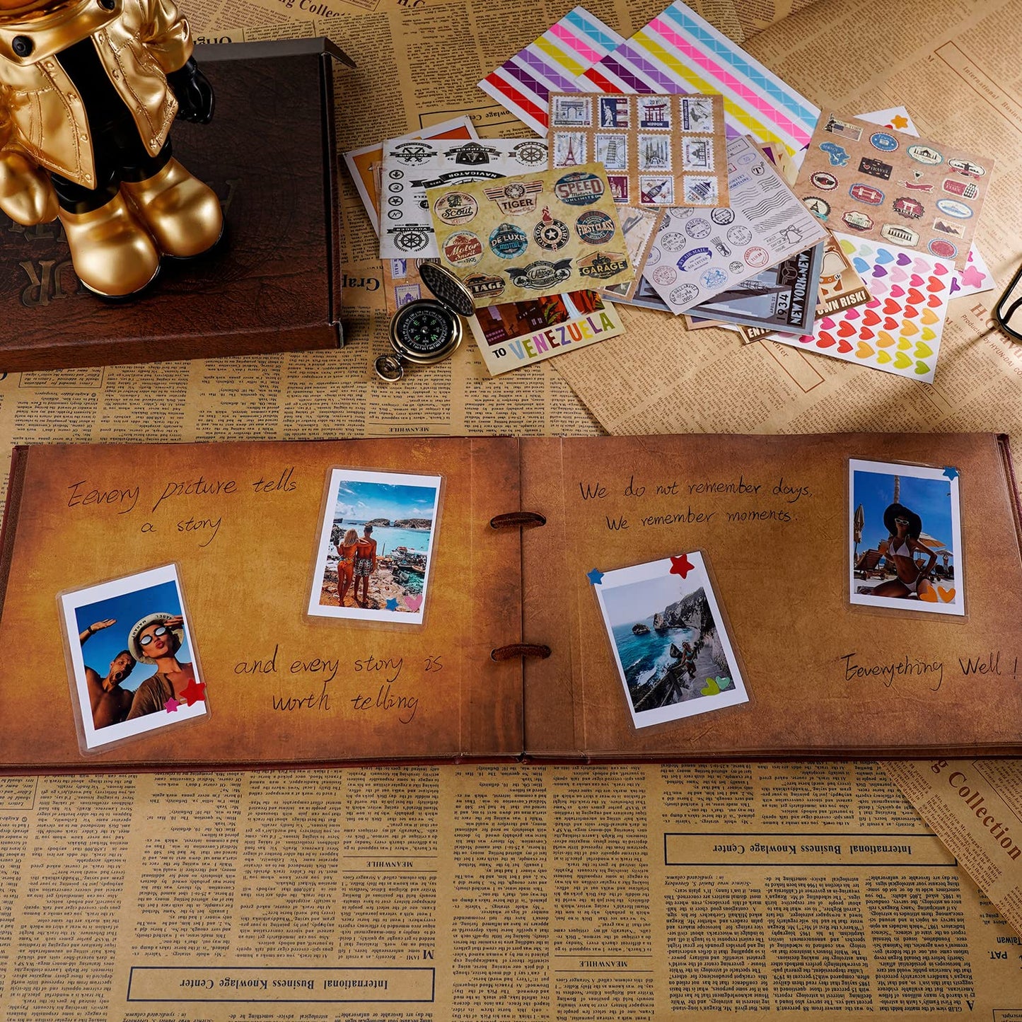 Our Adventure Book Scrapbook Photo Album,3D Embossed Words Leather Memory Book with 80 Pages for Couples Gifts,Anniversary Wedding,Valentine's Day