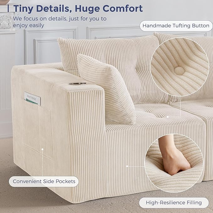 MAXYOYO Modular Sectional Sofa Couch, Loveseat Boneless Cloud Couch for Living Room, Sofa in A Box, Upholstered Cozy Chair with Tufted Craft, No Assembly Required, Beige