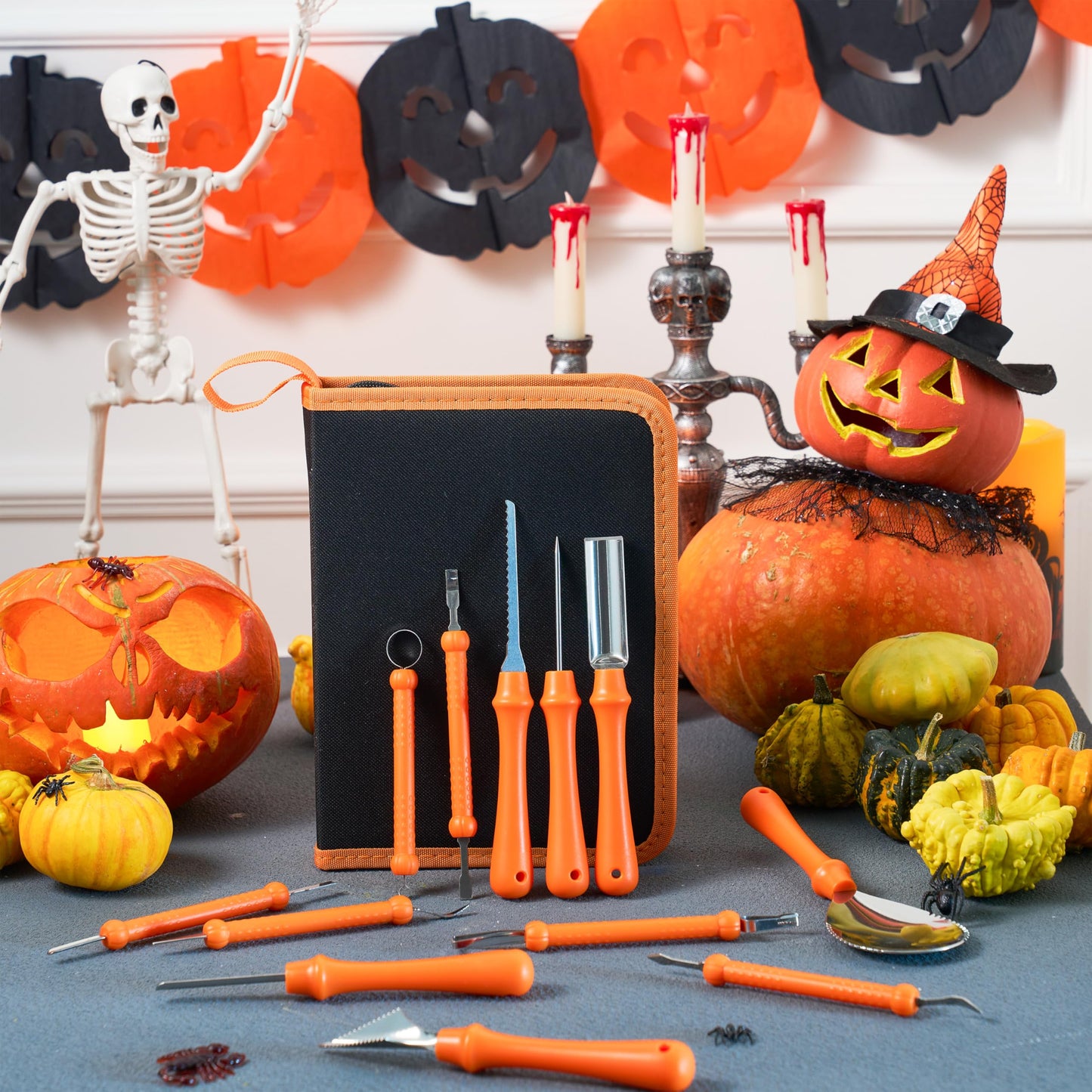 JOYIN 12 Pcs Halloween Pumpkin Carving Kit Tools, Professional Carving Set with Handbag, 12 Stainless Steel Double-sided Sculpting Tool for Kids DIY Jack-o-Lantern Party Decor Family Craft Supplies