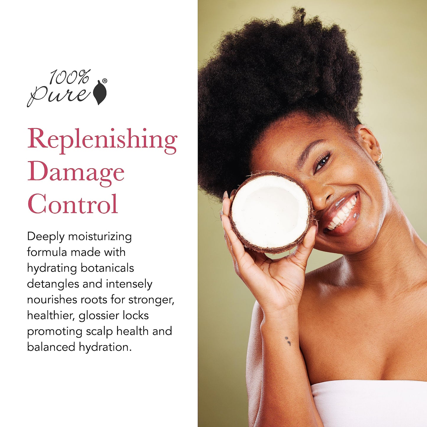 100% PURE Honey & Virgin Coconut Restorative Conditioner Moisturizer & Repair Replenishing Nutrient Boost for Dry Damaged Hair,