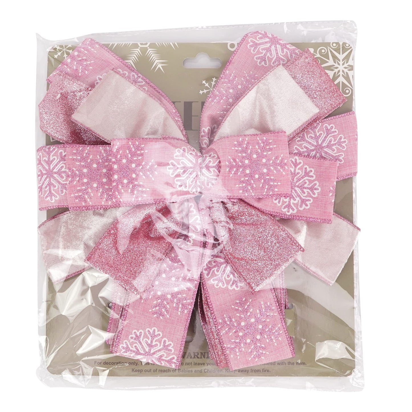 MEEDEE Pink Glitter Christmas Tree Topper - 12" Wide Velvet Bow for Christmas Tree (1 Pack)